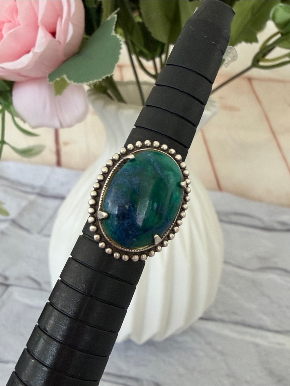 ANTIQUE STERLING SILVER TURQUOISE RING SIZE 4.25
